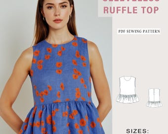 Sleeveless Peplum Ruffle Top Sewing Pattern: Women's Sizes XS-4XL (PDF Pattern)