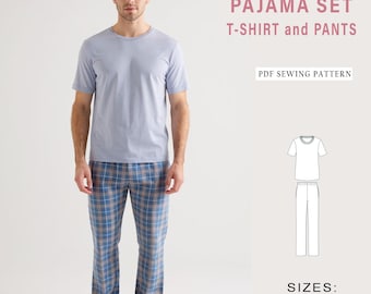 Men's Pajama Set Bundle Sewing Pattern, Easy Pajama Sewing Pattern, Men Pajama Pants and T-Shirt, Relax Men Pajama Pattern, Sizes: XS-4XL