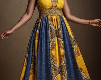 African Ankara Halter Maxi Dress Sewing Pattern (A4, A0, Letter)