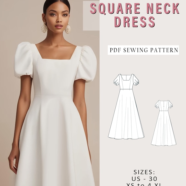 Maxi dress, Fairy Cottagecore Dress Pattern,Renaissance,Regency,Maxi Dress, A0-A4-Letter Sizes; US 2 to 30, Custom size pattern