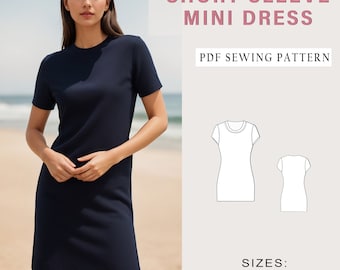 Short Sleeve Mini Dress, Bodycon Mini Dress Sewing Pattern, Summer Dress, Stretch Knit Dress, Stretch Dress Pattern, Ribbed Dress, XS-4XL