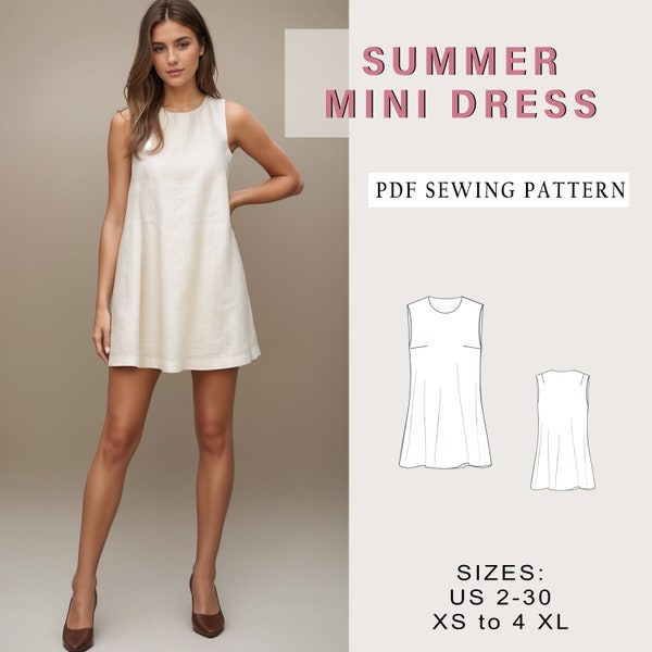 Summer Dress Sewing Pattern, Loose Mini Dress Pattern, Shift Dress, Easy Dress Pattern, Tent Dress, Sundress Pattern,Sleeveless Summer Dress