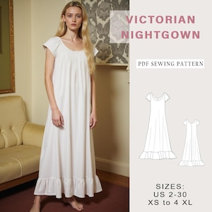 Victorian Nightgown Sewing Pattern, Chemise PDF Sewing Pattern, Renaissance Petticoat Dress, Vintage Dress Patterns, US Sizes 2-30,  XS-4XL