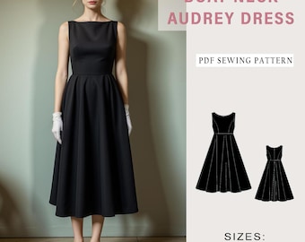 Naaipatroon Audrey Hepburn-jurk met boothals: stijl uit de jaren 50 (pdf-patroon)