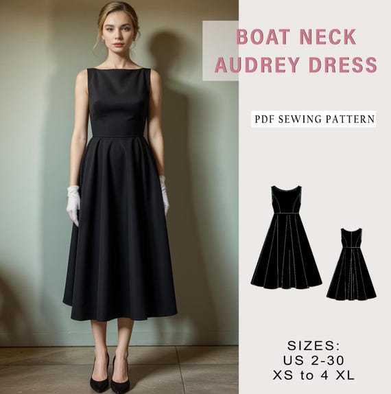 Audrey Hepburn Boat Neck Dress Sewing Pattern: 1950s Style (PDF Pattern) -  Etsy