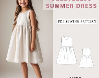 Kid's Sleeveless Summer Dress Pattern,PDF Kids Dress Sewing Pattern,Girls Dress Sewing Pattern, A0 A4 US Letter-Girl Size 2-16 Age