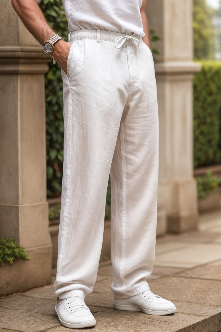 Men's Linen Elastic Waist Pants Sewing Pattern, Men's Pants