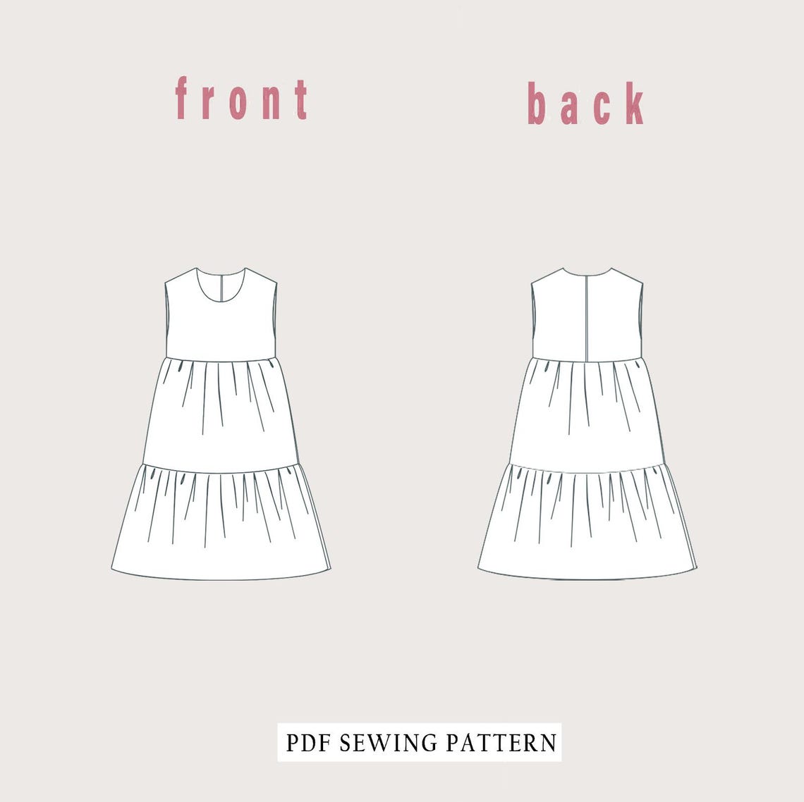 Tiered Dress Sewing Pattern for Girls, Sleeveless Gathered Dress for ...