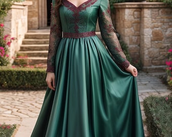 ルネッサンス風ハートネックドレスの型紙：XS～4XL（デジタルダウンロード）