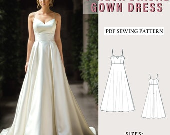 Bridal Gown Sewing Pattern, V-Neck Bridal Gown, Cocktail Dress Pattern, Fairy Dress pattern, evening gown, Snow White Cosplay Dress,