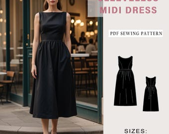 Patron vintage de robe midi sans manches : style bal des années 50 (Patron PDF)