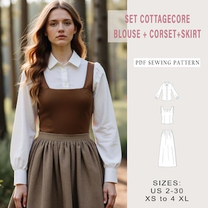 Cottagecore Dress Sewing Pattern: Blouse, Corset & Skirt (PDF Pattern)