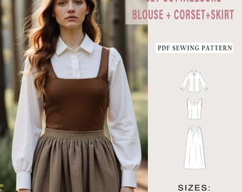 Cottagecore Dress Sewing Pattern: Blouse, Corset & Skirt (PDF Pattern)