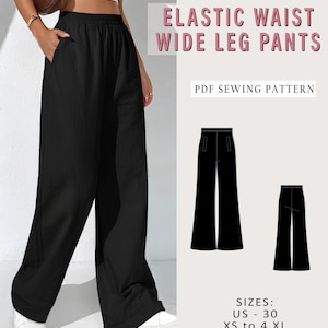 Elastic waist pants, PDF Sewing Pants,, Women sewing pattern, Easy sew pants, wide leg pants, pants pattern, summer pants, A0 A4 LETTER PDF