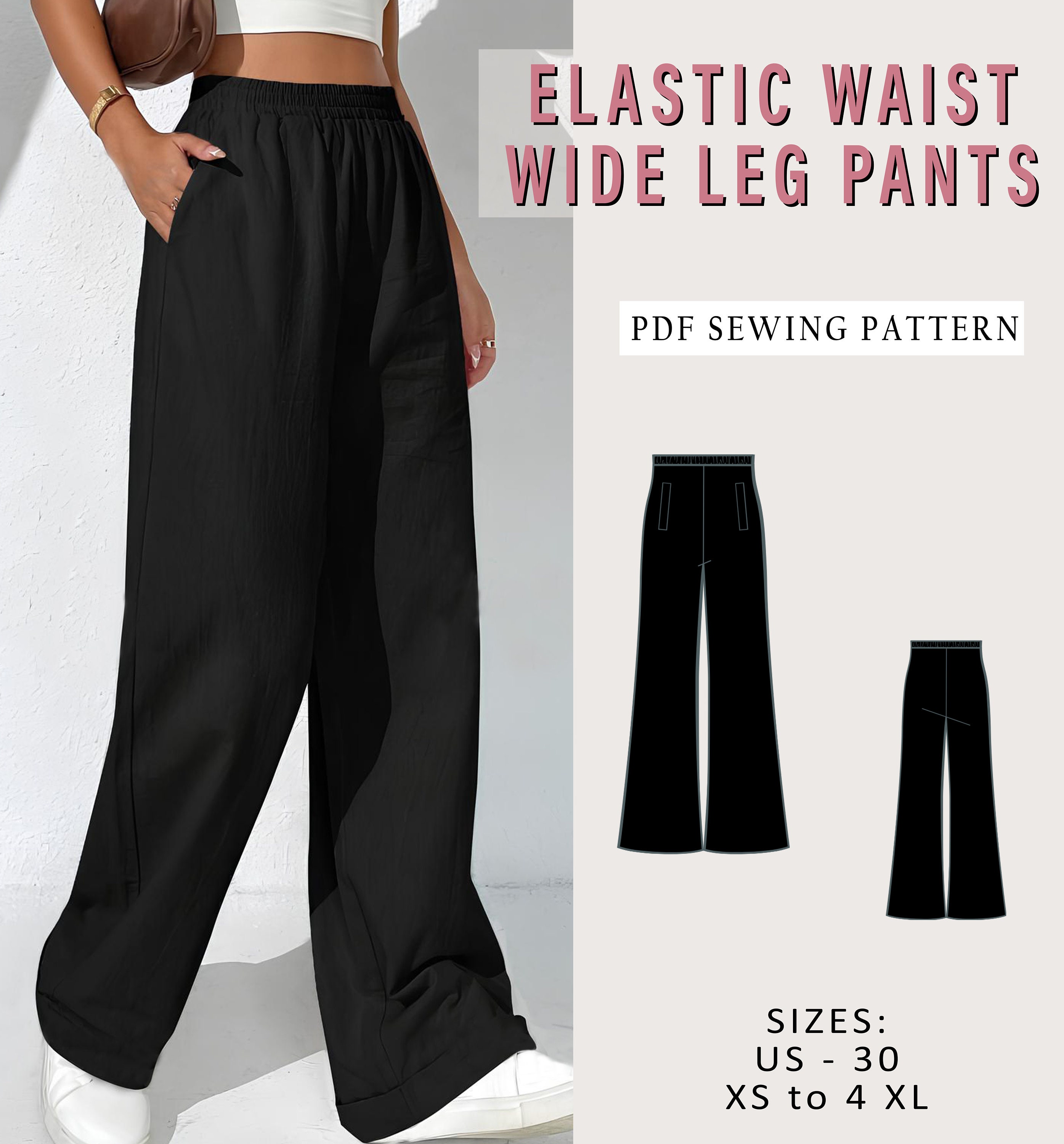 Women's Solid Fold Waist wide Leg Palazzo Pants (Size: S-5X