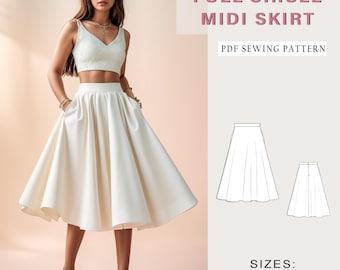 Patrón de costura para falda midi estilo cottagecore: vuelo circular completo (tallas estadounidenses 2-30) (patrón en PDF)
