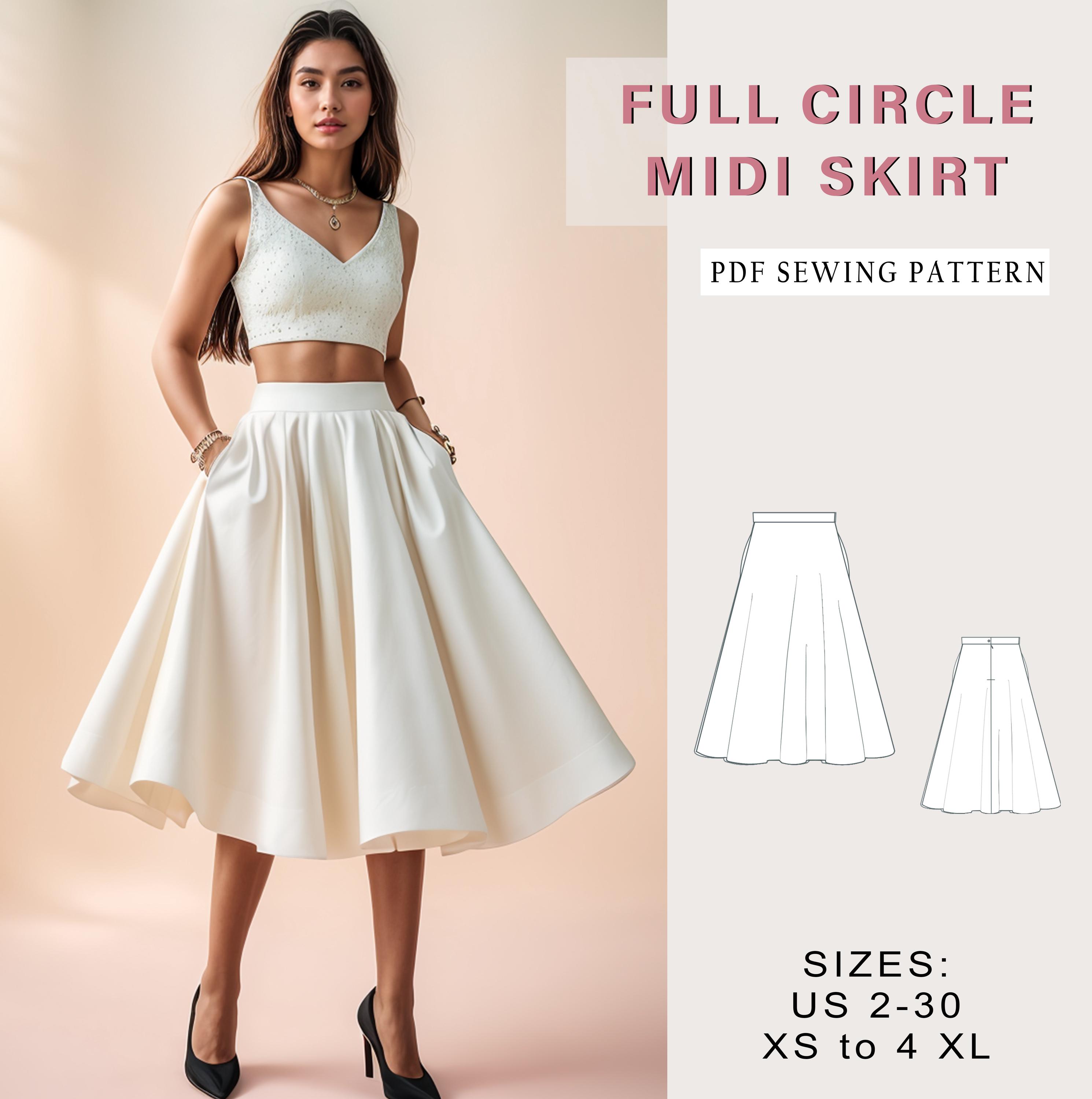 Full Circle Midi Skirt Sewing Pattern, Cottagecore Vintage
