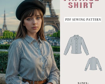 Vintage Neckcore Cottage Bluse Schnittmuster, Vintage Retro Bluse, 1950er Vintage Bluse, Button Down Damen Top Bluse Schnittmuster, XS-4XL