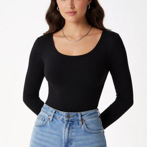 Mönster för långärmad topp med rund hals | T-shirt med stretch, dammodell | Enkel stickad t-shirt i PDF-format | Nybörjarvänlig | XS–4XL bild 3