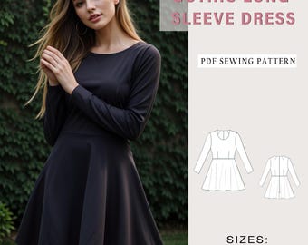 Mönster för gotisk miniklänning: Vintage V-ringning, US 2-30 XS-5XL (PDF-mönster)