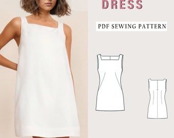 Patrón de costura de vestido de verano, patrón de vestido de línea A, patrón de vestido sin mangas, patrón de vestido fácil, patrón de vestido elegante, patrón de costura PDF