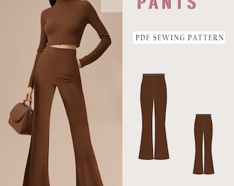 Flare Leg Pants Pattern, Wide Leg Pants Pattern, Comfy Pants Sewing Pattern, Flare Pants Pattern, Flare leg Trouser Pattern PDF US