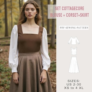Cottagecore Dress Sewing Pattern: Blouse, Corset & Skirt (PDF Pattern)