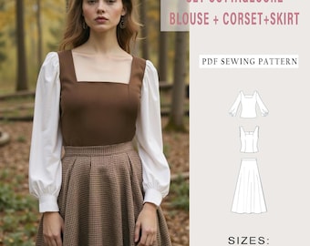 Cottagecore Dress Sewing Pattern: Blouse, Corset & Skirt (PDF Pattern)