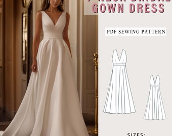 Bridal Gown Sewing Pattern, V-Neck Bridal Gown, Cocktail Dress Pattern, Fairy Dress pattern, evening gown, Snow White Cosplay Dress,