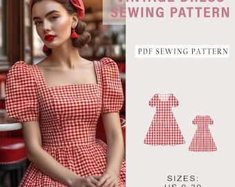 Robe vintage à col carré, modèle de couture de robe de style vintage des années 1950, modèle de robe de bal, robe de bal facile McCalls, années 1950, simplicité XS-4XL