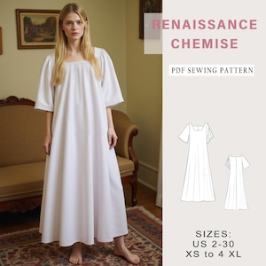 Renaissance Maxi Chemise Sewing Pattern, Renaissance Petticoat Dress, Vintage Chemise, Regency, Elvish dress, Regency, Nightgown