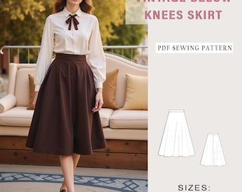 Patrón de costura para falda midi vintage: estilo cottagecore acampanado (A0, A4, tamaño carta estadounidense) (patrón en PDF)
