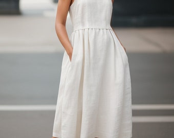 Square Neck Linen Dress Pattern: Pocketed Summer Sewing (A0 A4 US 2-30) (Digital Download)