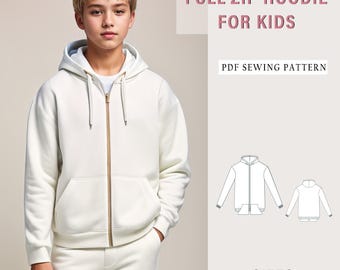 Kids Full Zip Hoodie Sewing Pattern: Unisex Jumper (Sizes 2-16) (PDF Pattern)