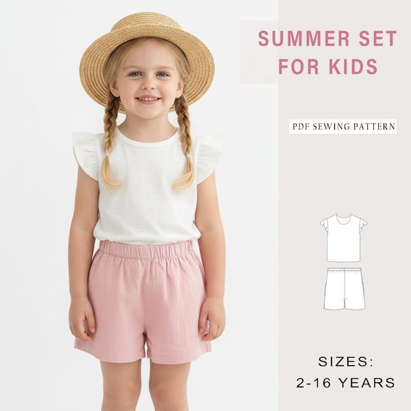 Kids T-Shirt and Shorts Set PDF Sewing Pattern, Easy Kids Sewing Pattern, DIY Summer Set,A4, A0, US Letter) (Digital Download) 2-16 years