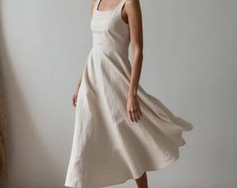 Naaipatroon linnen midi-jurk: cottagecore-stijl vierkante hals (XS-5XL) (digitale download)