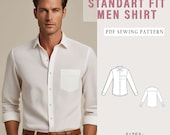 Standart Fit Linen Shirt Sewing Pattern, Shirt Pattern for Men, Button Up Shirt Pattern, Mens Sewing Pattern, Men Size 36 to 56, S to 4 XL