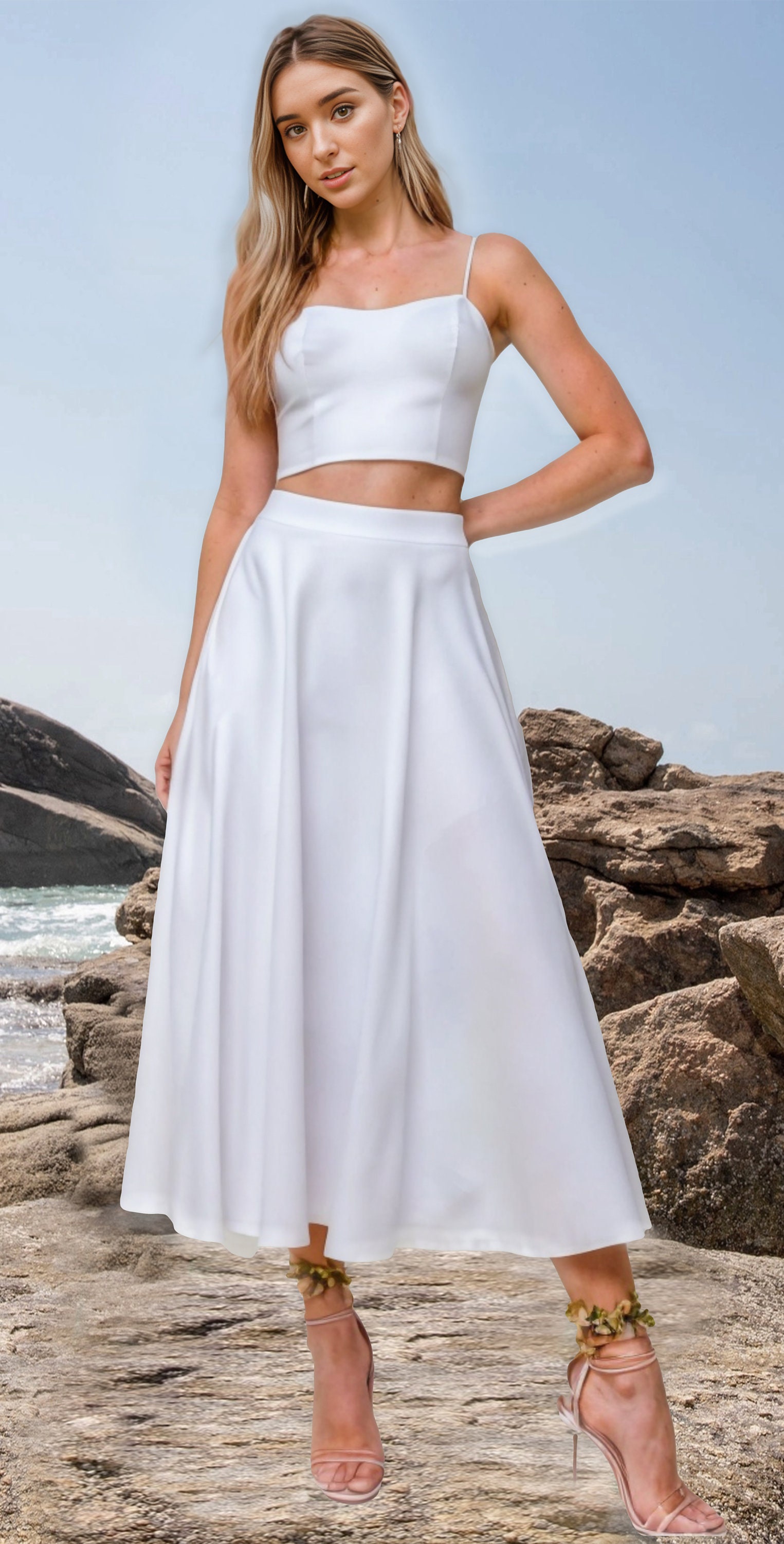 Crop Top White Midi Skirt And Top Set Midi Skirt White Crop Top