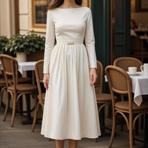 Boat Neck Midi Dress Sewing Pattern: Long Sleeve Evening Gown (Digital Download)