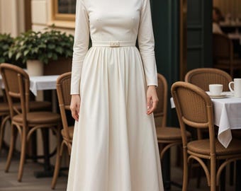 Midi-Kleid mit U-Boot-Ausschnitt, Schnittmuster: Abendkleid mit langen Ärmeln (Digitaler Download)