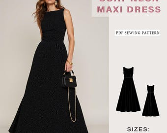 Maxikleid mit U-Boot-Ausschnitt, Schnittmuster (PDF) - US 2-30, XS-4XL
