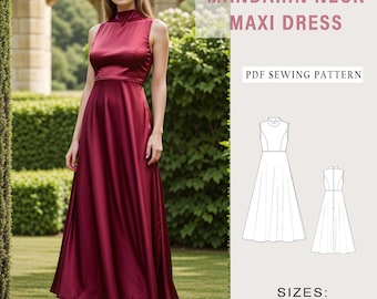 Schnittmuster für Maxikleid mit Stehkragen (PDF)