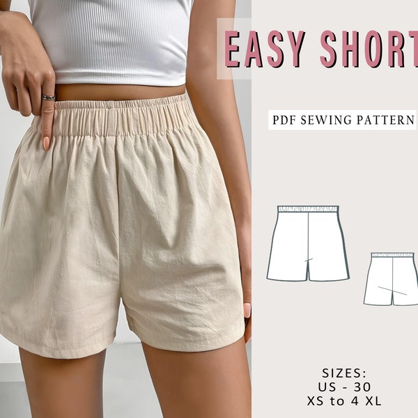 Easy shorts pattern pdf | XS-XXL | Elastic shorts pdf Sewing Pattern | Instant Download | pj sewing pattern Sewing for Women's Shorts A0 A4