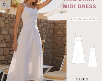 Linen Maxi Dress Sewing Pattern: Thin Straps, US 2-30 (PDF Pattern)