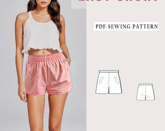 Easy Shorts, Summer Shorts Pattern, Women Shorts Pattern, Beginner Shorts Pattern, Elastic Waistband Shorts, High Waist Wide Leg Shorts