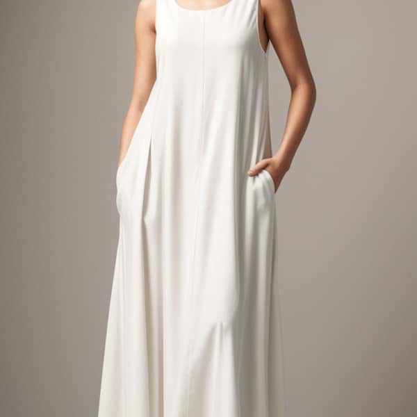 Sleeveless Maxi Tent Dress, Loose Summer Dress Sewing Pattern, Easy Dress Pattern Empire Waist Sundress Pattern Milkmaid Dress, Circle Dress