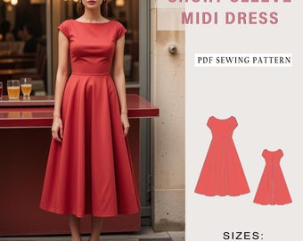 U-Boot-Ausschnitt Schnittmuster für Midi-Kleid: Kurzarm Kreis (PDF-Muster)