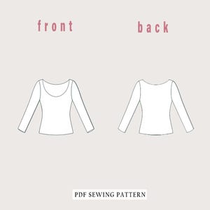 Mönster för långärmad topp med rund hals | T-shirt med stretch, dammodell | Enkel stickad t-shirt i PDF-format | Nybörjarvänlig | XS–4XL bild 4