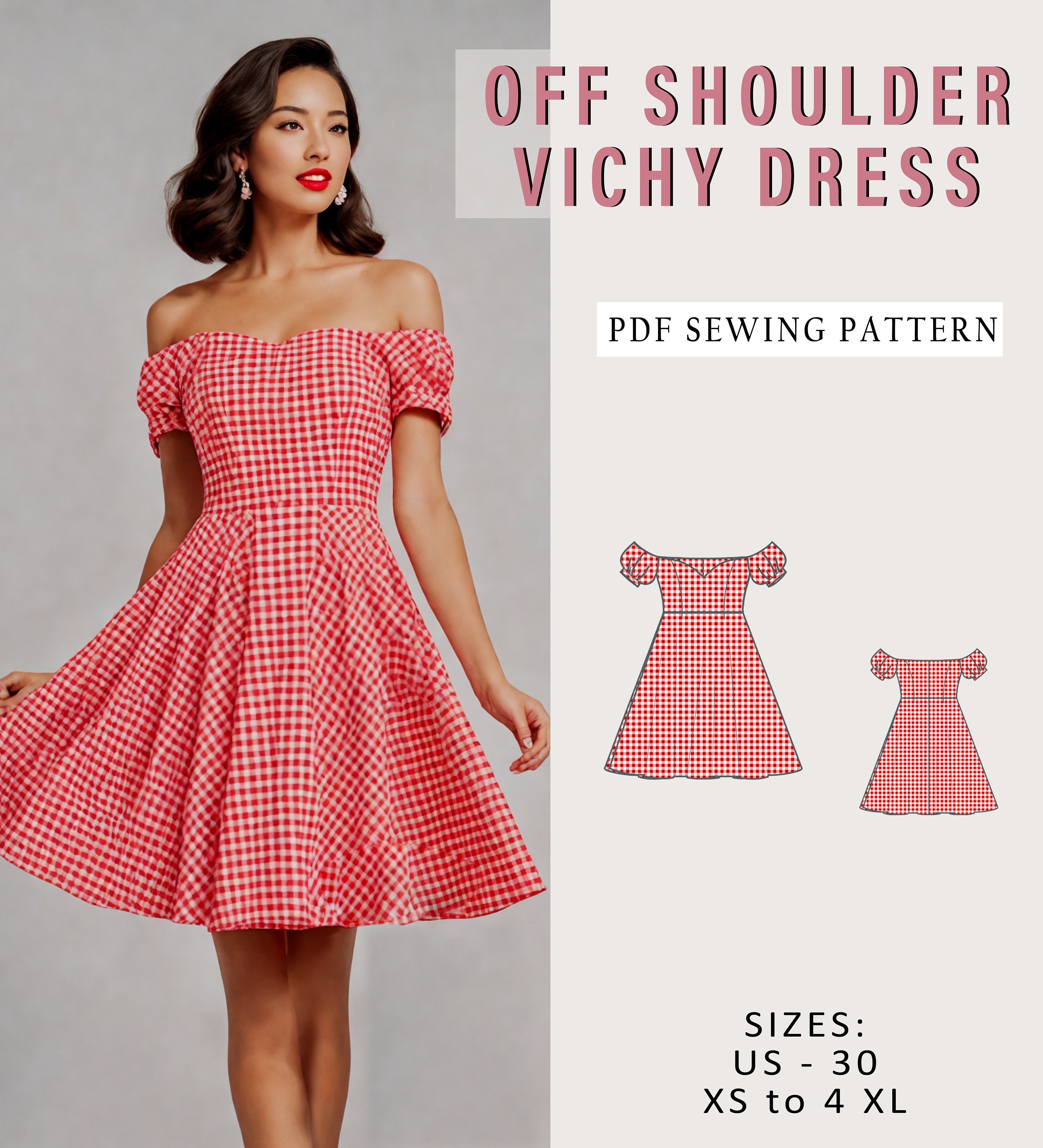 Vichy Smock Dress Sewing Pattern, Bodice Mini Dress, Romper