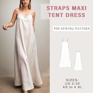 Straps Maxi Tent Dress, Loose Summer Dress Sewing Pattern, Easy Dress Pattern Empire Waist Sundress Pattern Milkmaid Dress, Circle Dress